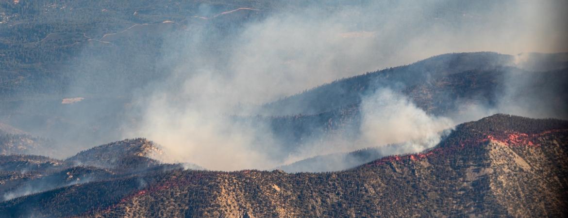 A picture of the fires burning in California between Joshua Tree and Los Angeles from above